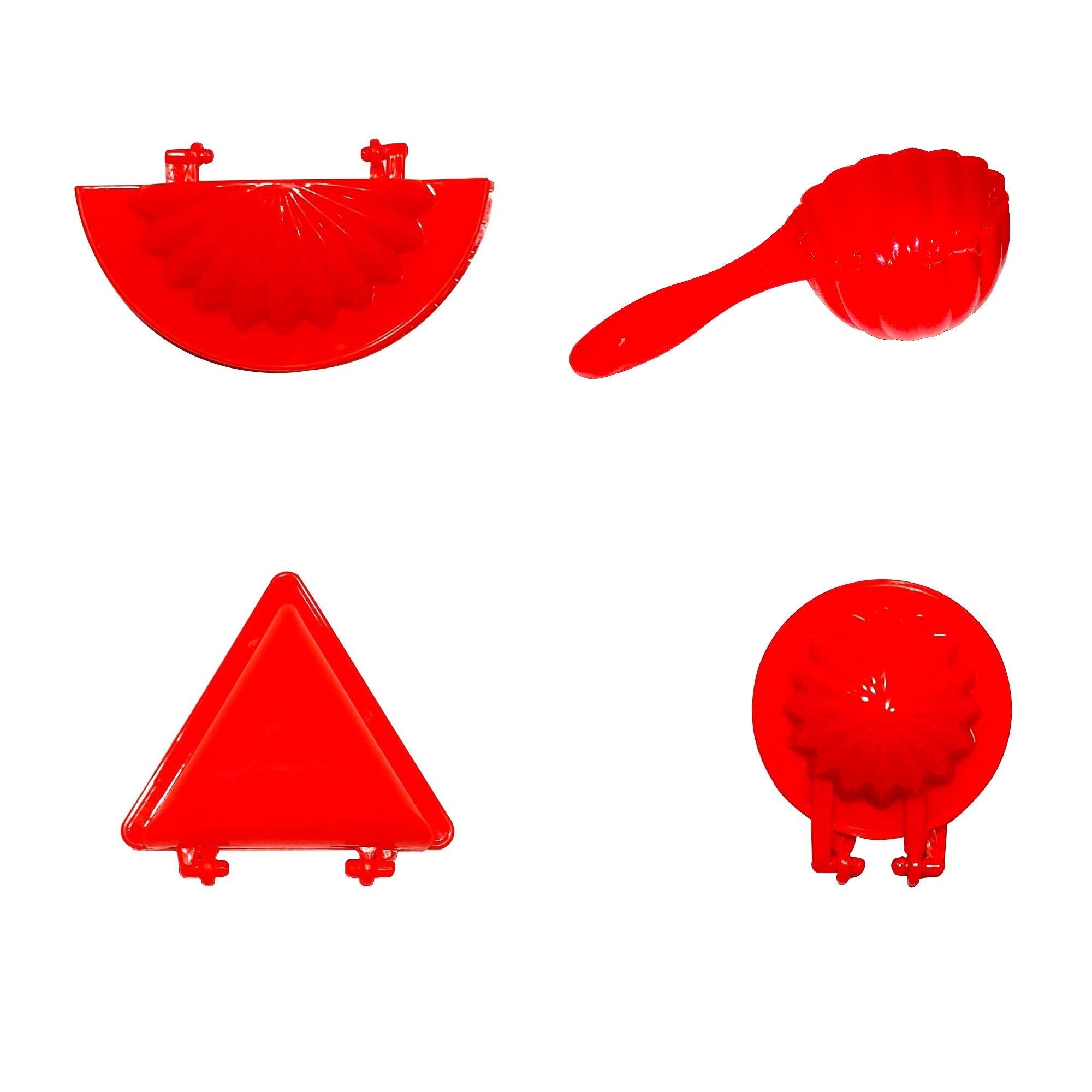 Set of 4 red plastic dough press molds for kitchen use Set of 4 red plastic dough press molds for kitchen use